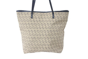 FENDI フェンディ ズッキーノ トートバッグ キャンバス レザーファブリック ダークブラウン ベージュ 良品 中古 55595 