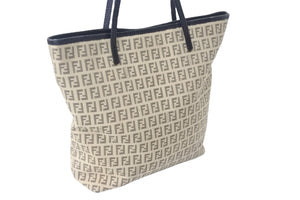 FENDI フェンディ ズッキーノ トートバッグ キャンバス レザーファブリック ダークブラウン ベージュ 良品 中古 55595 
