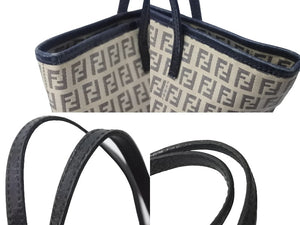 FENDI フェンディ ズッキーノ トートバッグ キャンバス レザーファブリック ダークブラウン ベージュ 良品 中古 55595 
