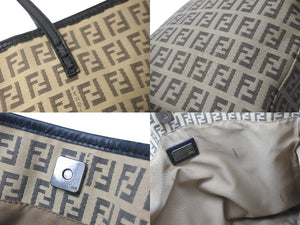 FENDI フェンディ ズッキーノ トートバッグ キャンバス レザーファブリック ダークブラウン ベージュ 良品 中古 55595 