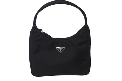 極美品 PRADA プラダ ハンドバッグ ワンショルダー MV515 ホーボー ミニバッグ 三角 ブラック シルバー金具 中古 55626 