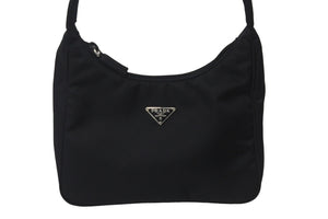 極美品 PRADA プラダ ハンドバッグ ワンショルダー MV515 ホーボー ミニバッグ 三角 ブラック シルバー金具 中古 55626 