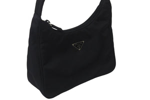 極美品 PRADA プラダ ハンドバッグ ワンショルダー MV515 ホーボー ミニバッグ 三角 ブラック シルバー金具 中古 55626 