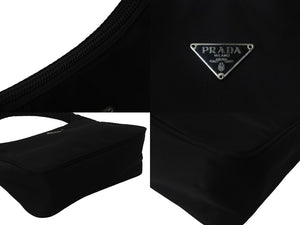 極美品 PRADA プラダ ハンドバッグ ワンショルダー MV515 ホーボー ミニバッグ 三角 ブラック シルバー金具 中古 55626 
