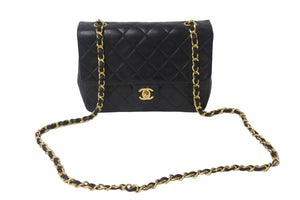 CHANEL シャネル チェーンショルダーバッグ ミニマトラッセ20cm 1番台 ラムスキン ブラック ゴールド金具 美品 中古 55630