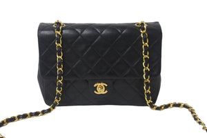 CHANEL シャネル チェーンショルダーバッグ ミニマトラッセ20cm 1番台 ラムスキン ブラック ゴールド金具 美品 中古 55630