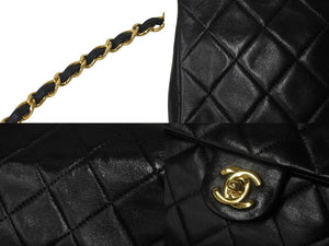 CHANEL シャネル チェーンショルダーバッグ ミニマトラッセ20cm 1番台 ラムスキン ブラック ゴールド金具 美品 中古 55630