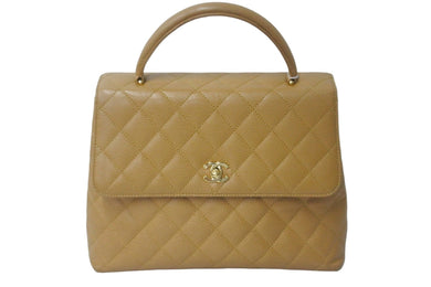 CHANEL シャネル ハンドバッグ トップハンドル キャビアスキン ベージュ ゴールド金具 ターンロック 美品 中古 55635