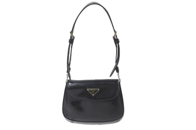PRADA プラダ 2WAYバッグ クレオ ブラッシュドレザー ミニバッグ ホーボー 1BH188 ブラック シルバー金具 美品 中古 55655