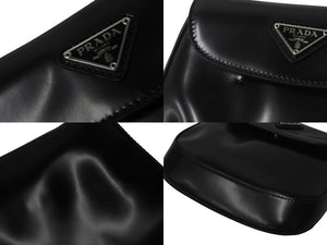 PRADA プラダ 2WAYバッグ クレオ ブラッシュドレザー ミニバッグ ホーボー 1BH188 ブラック シルバー金具 美品 中古 55655