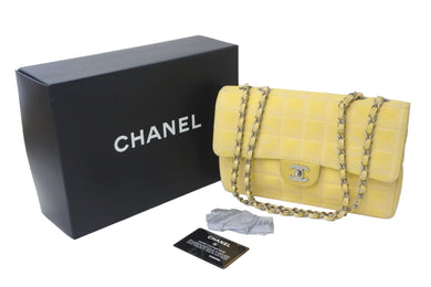 CHANEL シャネル ニュートラベルライン チョコバー チェーン ショルダーバッグ ココマーク イエロー 7番台 美品 中古 55676