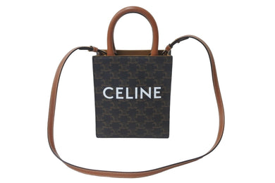 極美品 CELINE セリーヌ ミニ バーティカルカバ 2WAY ショルダーバッグ ブラウン トリオンフ ロゴ 鞄 斜め掛け 中古 55698