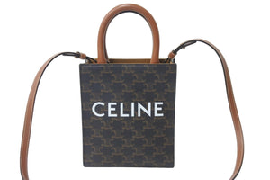 極美品 CELINE セリーヌ ミニ バーティカルカバ 2WAY ショルダーバッグ ブラウン トリオンフ ロゴ 鞄 斜め掛け 中古 55698