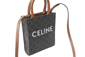 極美品 CELINE セリーヌ ミニ バーティカルカバ 2WAY ショルダーバッグ ブラウン トリオンフ ロゴ 鞄 斜め掛け 中古 55698