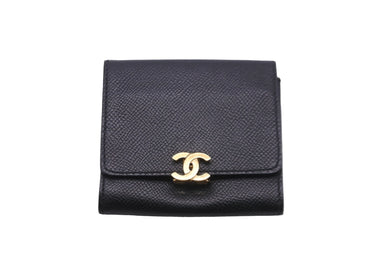 CHANEL シャネル コインケース キャビアスキン ブラック 5番台 カードポケット ゴールド金具 美品 中古 55705