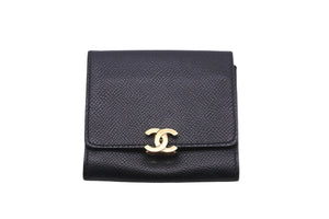 CHANEL シャネル コインケース キャビアスキン ブラック 5番台 カードポケット ゴールド金具 美品 中古 55705