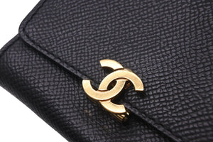 CHANEL シャネル コインケース キャビアスキン ブラック 5番台 カードポケット ゴールド金具 美品 中古 55705