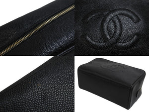 CHANEL シャネル 化粧ポーチ ブラック キャビアスキン ココマーク ゴールド金具 3番台 美品 中古 55706
