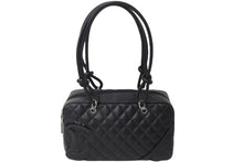 Load image into Gallery viewer, CHANEL シャネル カンボンライン ボーリング ハンドバッグ ココマーク 13番台 ブラック ラムスキン シルバー金具 美品 中古 55714