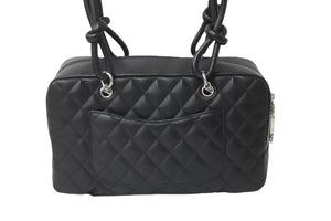 CHANEL シャネル カンボンライン ボーリング ハンドバッグ ココマーク 13番台 ブラック ラムスキン シルバー金具 美品 中古 55714