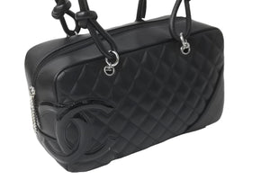 CHANEL シャネル カンボンライン ボーリング ハンドバッグ ココマーク 13番台 ブラック ラムスキン シルバー金具 美品 中古 55714