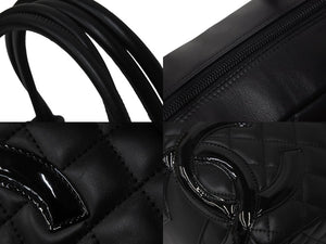 CHANEL シャネル カンボンライン ボーリング ハンドバッグ ココマーク 13番台 ブラック ラムスキン シルバー金具 美品 中古 55714