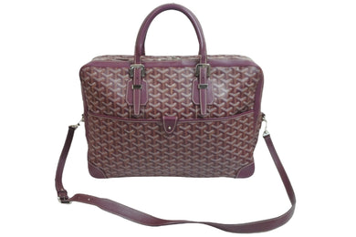 GOYARD ゴヤール ハンドバッグ アンバサードMM ブリーフケース ボルドー PVC レザー シルバー金具 美品 中古 55798