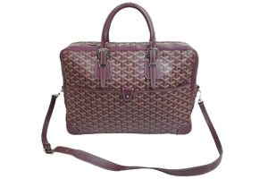 GOYARD ゴヤール ハンドバッグ アンバサードMM ブリーフケース ボルドー PVC レザー シルバー金具 美品 中古 55798