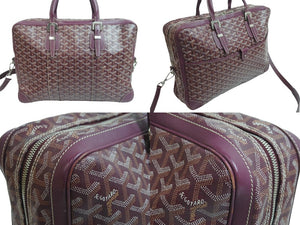 GOYARD ゴヤール ハンドバッグ アンバサードMM ブリーフケース ボルドー PVC レザー シルバー金具 美品 中古 55798