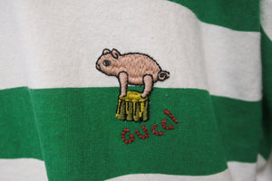 GUCCI グッチ 半袖 Tシャツ トライプTシャツ 半袖 カットソー ボーダー ピグレット刺繍 626986 XJCOP サイズM 良品 中古 55830