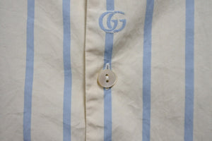 Gucci グッチ 半袖ボウリングシャツ オープンカラー ダブルGストライプ 623156 アイボリー ブルー 44 美品 中古 55834