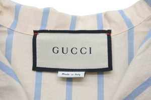 Gucci グッチ 半袖ボウリングシャツ オープンカラー ダブルGストライプ 623156 アイボリー ブルー 44 美品 中古 55834