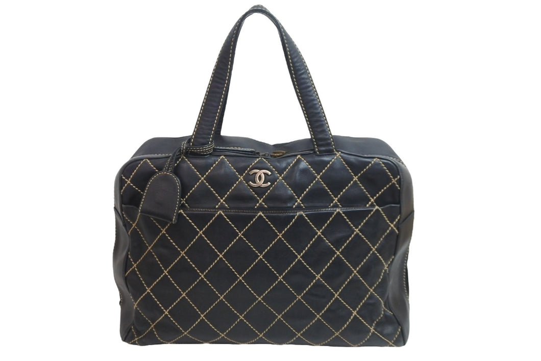 CHANEL シャネル ワイルドステッチ ボストンバッグ ココマーク ブラック 6番台 ロゴ ロック付き 鞄 手持ち かばん 中古 55841