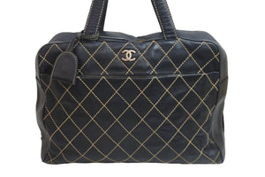 CHANEL シャネル ワイルドステッチ ボストンバッグ ココマーク ブラック 6番台 ロゴ ロック付き 鞄 手持ち かばん 中古 55841