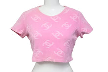 Load image into Gallery viewer, CHANEL シャネル ヴィンテージ 半袖Ｔシャツ チビT ココマーク クロップド ベロア ピンク 品質タグ無し 良品 中古 55843
