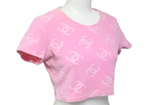 Load image into Gallery viewer, CHANEL シャネル ヴィンテージ 半袖Ｔシャツ チビT ココマーク クロップド ベロア ピンク 品質タグ無し 良品 中古 55843
