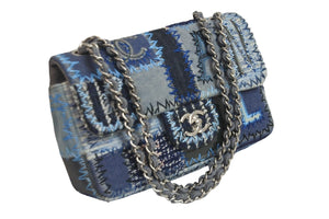 極美品 CHANEL シャネル ショルダーバッグ パッチワーク マルチカラー ブルー ツイード デニム シルバー金具 21番台 中古 55862