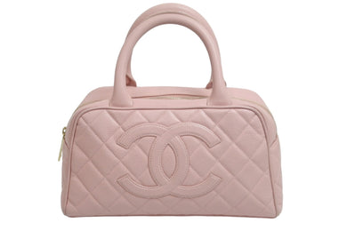 CHANEL シャネル ハンドバッグ ミニボストンバッグ キャビアスキン ピンク 8番台 A20996 ゴールド金具 美品 中古 55879