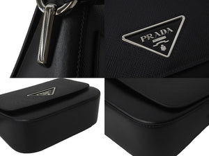 PRADA プラダショルダーバッグ トライアングルロゴ 1BD249 カーフ ブラック NERO シルバー金具 美品 中古 55893 