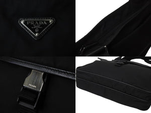 PRADA プラダ ショルダーバッグ スクエア トライアングルロゴ ナイロン ブラック シルバー金具 美品 中古 55894