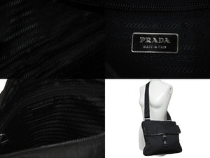 PRADA プラダ ショルダーバッグ スクエア トライアングルロゴ ナイロン ブラック シルバー金具 美品 中古 55894