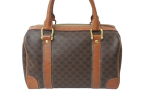 CELINE セリーヌ ハンドバッグ ミニボストンバッグ マカダム柄 PVC レザー ダークブラウン ゴールド金具 良品 中古 55898