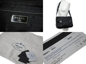 極美品 PRADA プラダショルダーバッグ メッセンジャー トライアングルロゴ ブラック ナイロン 1BD671 ブラック 中古 55903 