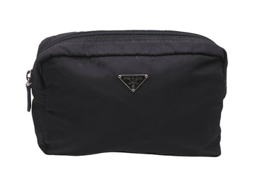 PRADA プラダ ポーチ トライアングルロゴ ブラック ナイロン シルバー 金具 良品 中古 55904 