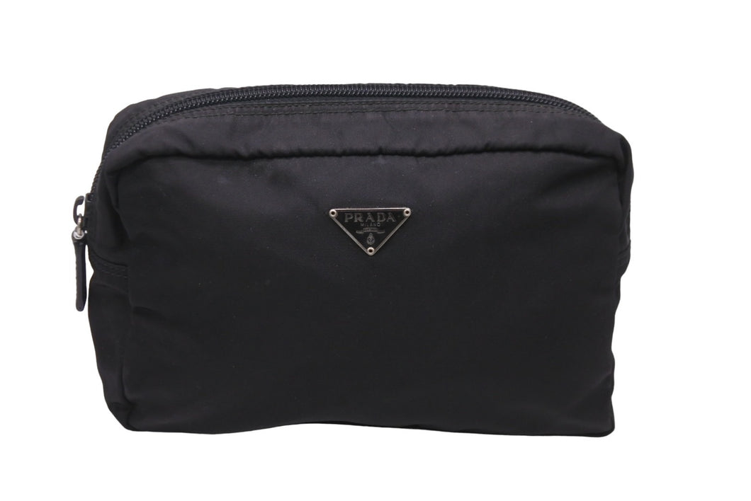 PRADA プラダ ポーチ トライアングルロゴ ブラック ナイロン シルバー 金具 良品 中古 55904 