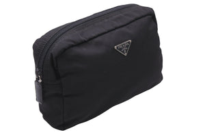 PRADA プラダ ポーチ トライアングルロゴ ブラック ナイロン シルバー 金具 良品 中古 55904 