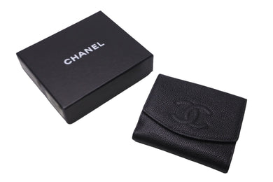 CHANEL シャネル 三つ折り財布 ココマーク 6番台 2000年 キャビアスキン ブラック ゴールド金具 レディース 美品 中古 55910