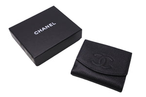 CHANEL シャネル 三つ折り財布 ココマーク 6番台 2000年 キャビアスキン ブラック ゴールド金具 レディース 美品 中古 55910