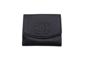 CHANEL シャネル 三つ折り財布 ココマーク 6番台 2000年 キャビアスキン ブラック ゴールド金具 レディース 美品 中古 55910