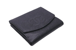 CHANEL シャネル 三つ折り財布 ココマーク 6番台 2000年 キャビアスキン ブラック ゴールド金具 レディース 美品 中古 55910